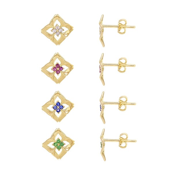 Brinco em Ouro 18k Flor Polida com Zircônias