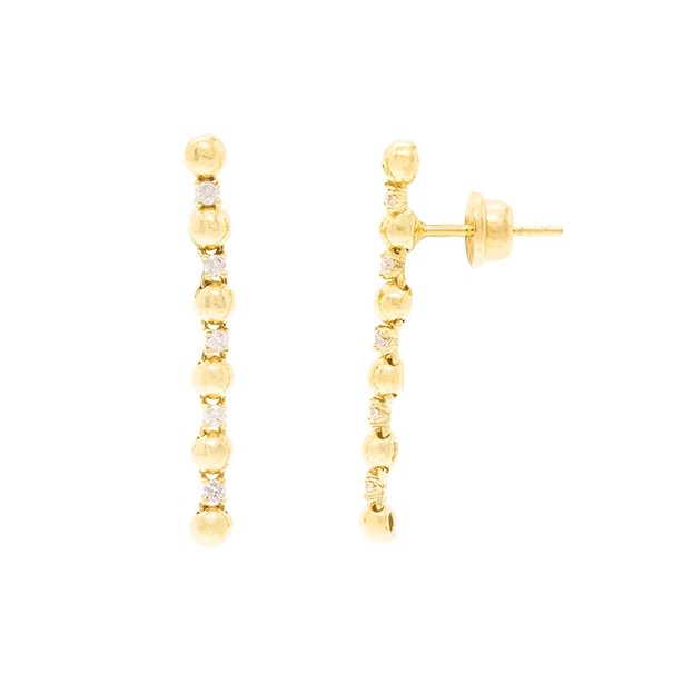Brinco Ouro 18k Bolinhas Polidas com 10 Brilhantes 