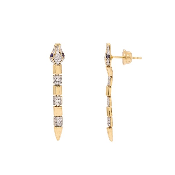 Brinco em Ouro 18k Cobra Polida com 92 Brilhantes e 4 Safiras  