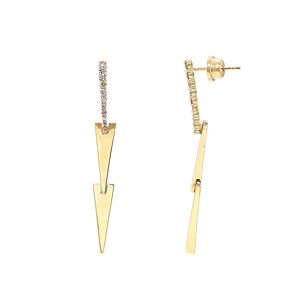 Brinco Ouro 18k Setas Polidas com 20 Diamantes 0.33Cts    