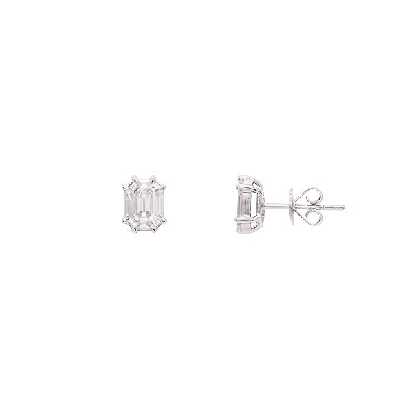 Brinco em Ouro Branco 18k Retangular com 18 Diamantes 0.72cts Vs1 Cor I