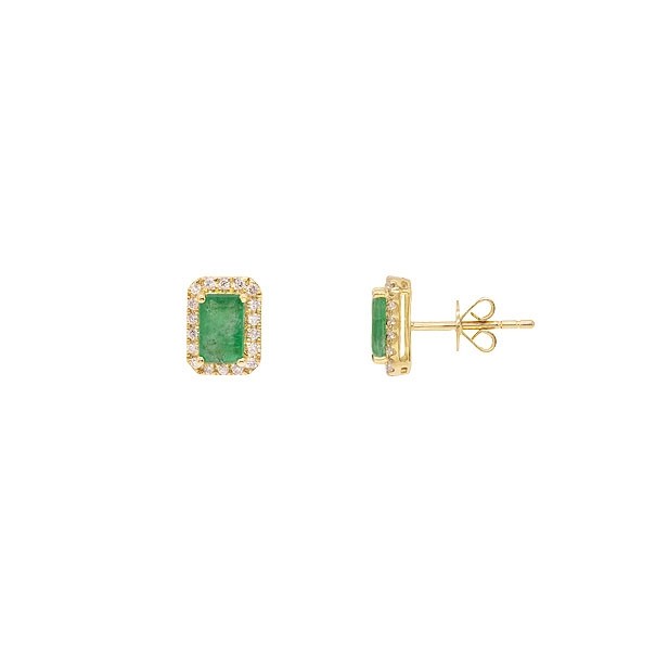Brinco em Ouro 18k Retangular com 2 Esmeraldas e 36 Diamantes 