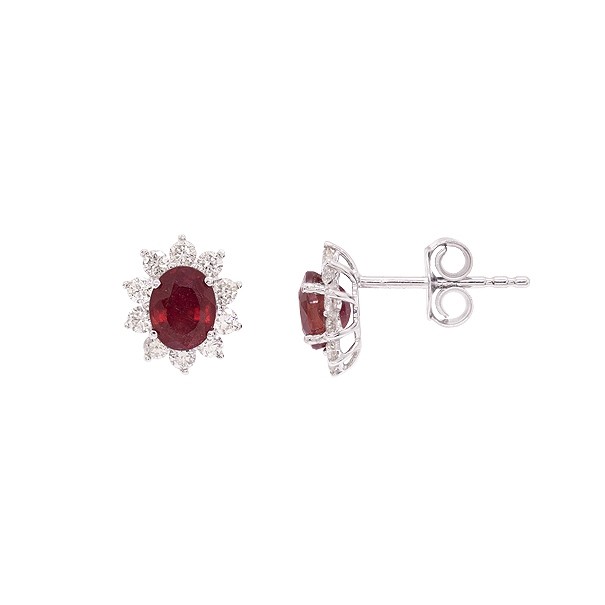 Brinco em Ouro  Branco 18k Chuveiro com 2 Rubis 1.23Cts com 20 Diamantes 0.38Cts Vs1 Cor I