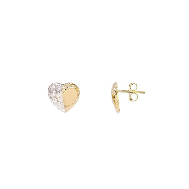 Brinco em Ouro 18k Coração Bicolor Diamantado