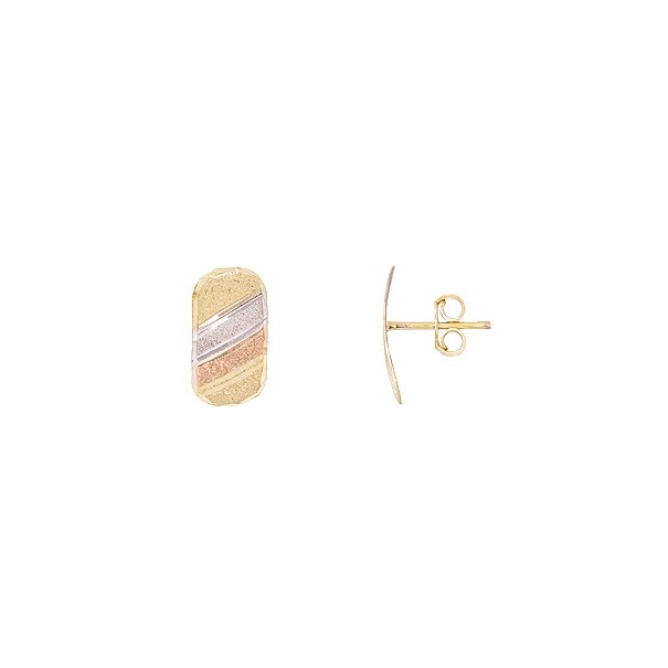 Brinco em Ouro 18k Chapa Tricolor Faixas Diamantada