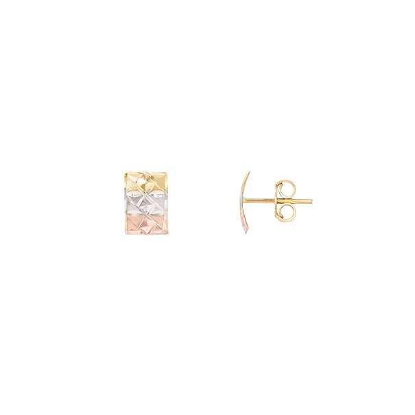 Brinco em Ouro 18k Chapa Tricolor Diamantado