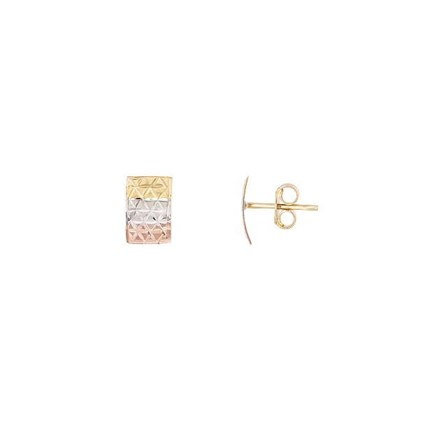 Brinco em Ouro 18k Chapa Tricolor Diamantado