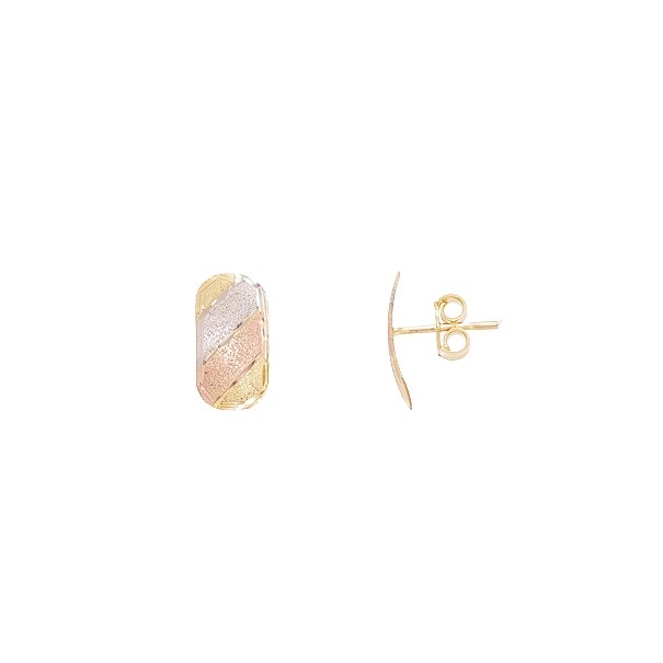 Brinco em Ouro 18k Chapa Faixas Tricolor Diamantado