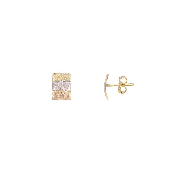 Brinco em Ouro 18k Chapa Trabalhada Tricolor Diamantado