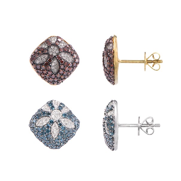 Brinco quadrado flor com Diamantes