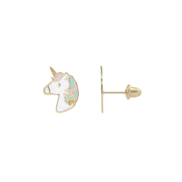 Brinco em Ouro 18k Unicórnio Esmaltado