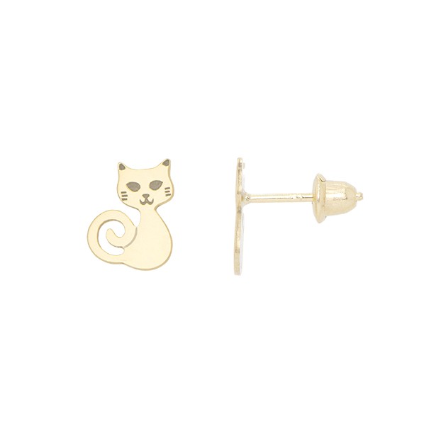 Brinco em Ouro 18k Gatinho Esmaltado