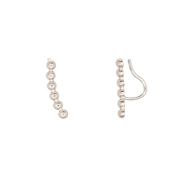 Brinco em Ouro Branco 18k Ear cuff Bolinhas Polido 