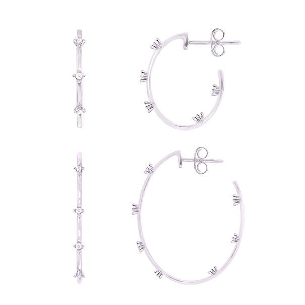 Brinco em Ouro Branco 18k Argola Oval com Brilhantes - P e M