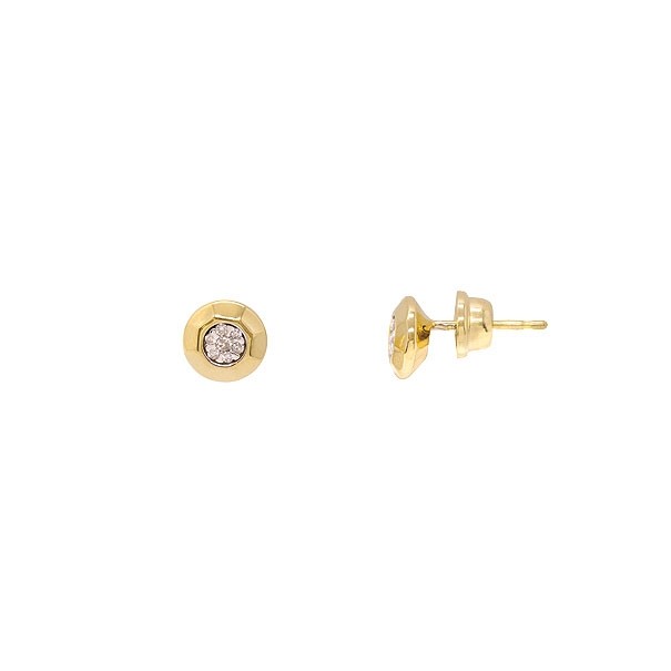 Brinco em Ouro 18k Angular Redondo Polido com 14 Brilhantes