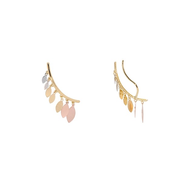 Brinco em Ouro 18k Ear Cuff Brise Navetes Degradês Tricolor Fosco/Polido