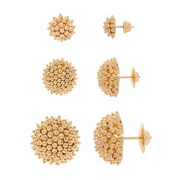 Brinco em Ouro 18k Botão com Bolinhas Polidas 