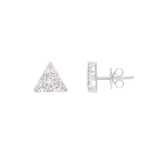 Brinco em Ouro Branco 18k Triângulo com 32 Diamantes 
