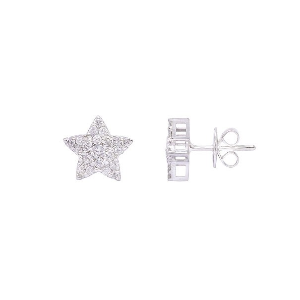 Brinco em Ouro Branco 18k Estrela com 44 Diamantes 