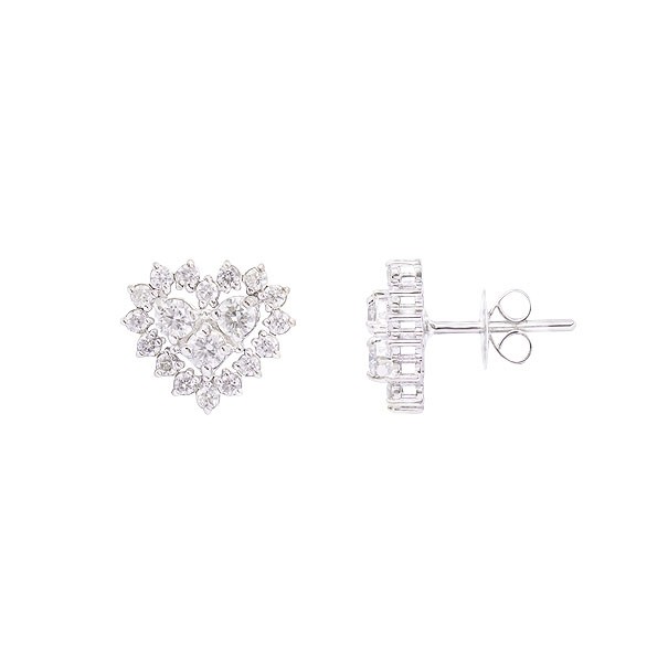 Brinco em Ouro Branco 18k Chuveiro Coração com 38 Diamantes 