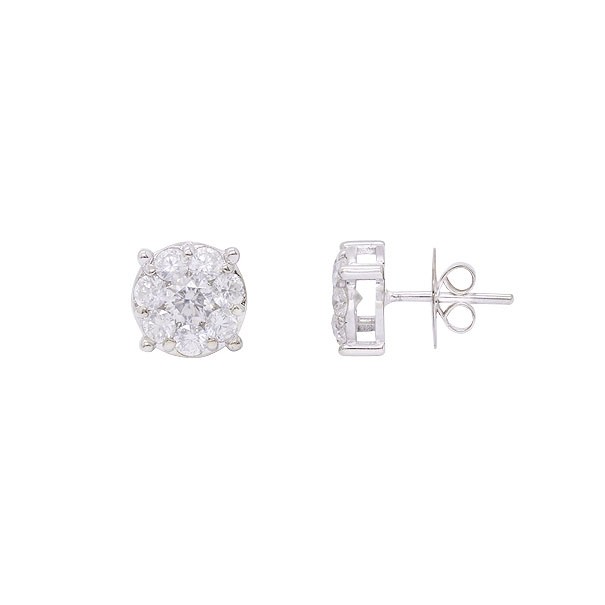 Brinco em Ouro Branco 18k Chuveiro Redondo com 16 Diamantes 