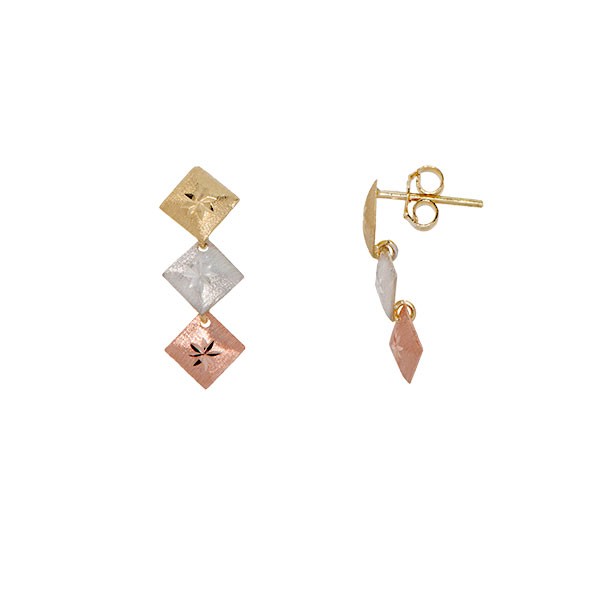 Brinco em Ouro 18k Losangos Tricolor Fosco/Polido