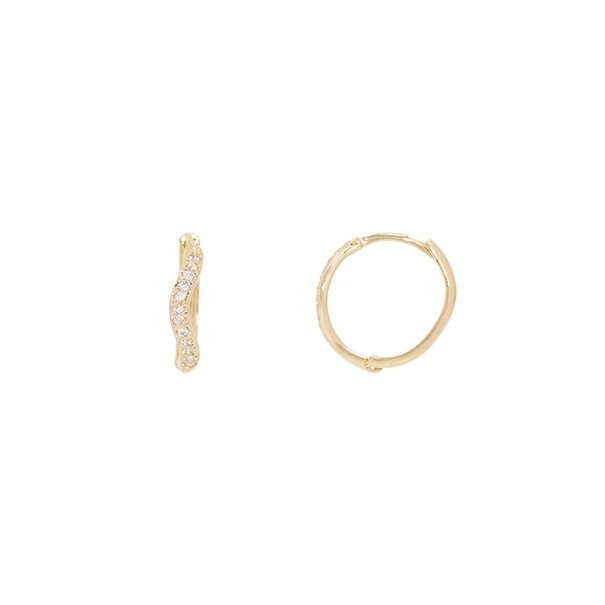 Brinco em Ouro 18k Argola Onda Cravejada com Zircônias 