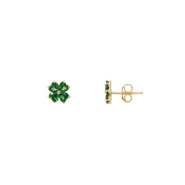 Brinco em Ouro 18k Florzinhas com Zircônias Verde