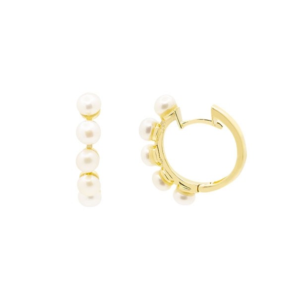 Brinco em Ouro 18k Argola Polida com 10 Pérolas Botões 4mm