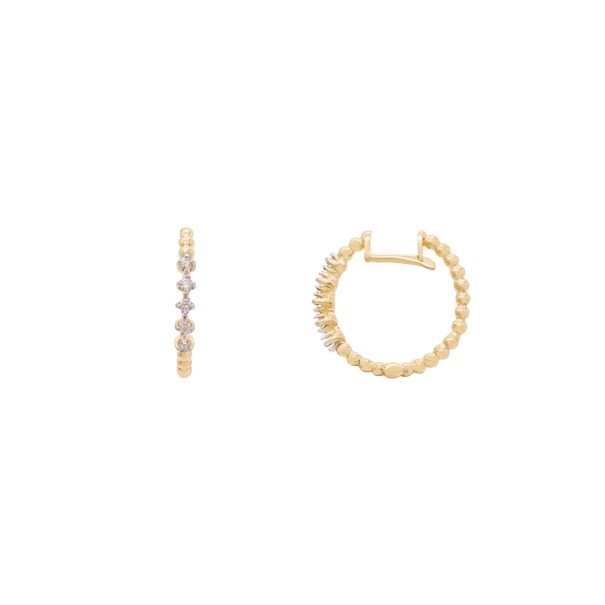 Brinco em Ouro 18k Argola Bolinhas com 10 Brilhantes 