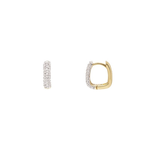 Brinco em Ouro 18k Argola U Craveja com Brilhantes - P, M e G