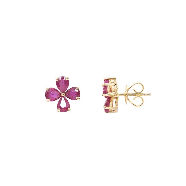 Brinco em Ouro 18k  Flor Com 8 Rubis Gotas 5x4mm 2.80cts