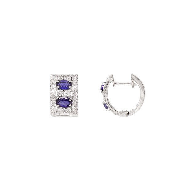 Brinco em Ouro Branco 18k Argola Cravejada com 44 Brilhantes 0.84Cts com 4 Safiras 5x3mm 1.40Cts