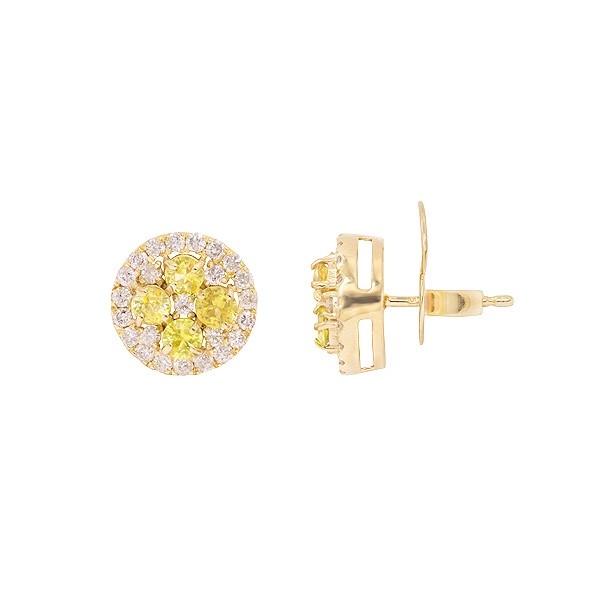 Brinco em Ouro 18k Redondo com 8 Safiras Amarelas 3mm 1.07cts com 48 Diamantes 0.71cts