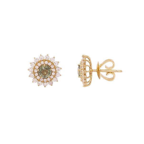 Brinco em Ouro 18k Chuveiro com 2 Rubis 4mm 0.65Cts e 60 Diamantes 0.56Cts   	