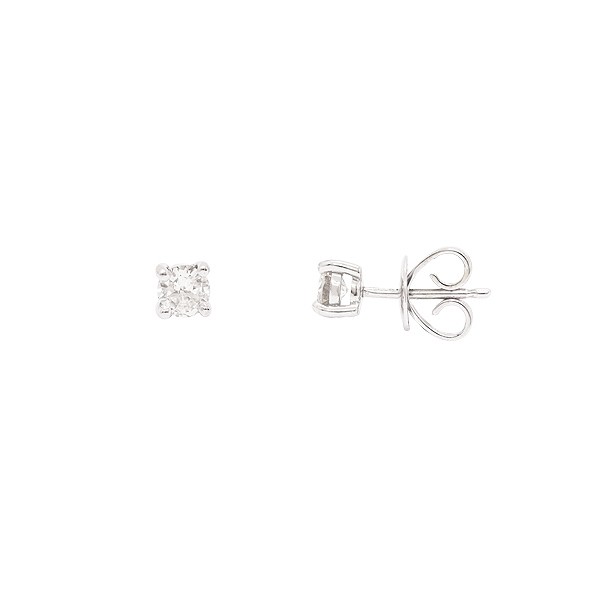 Brinco em Ouro 18k Branco Solitário com 2 Diamantes 25 Pontos cada 0.50cts
