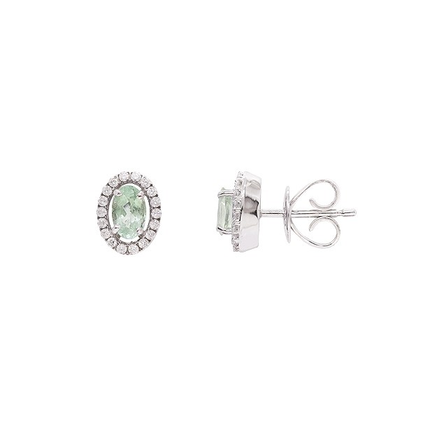Brinco em Ouro 18k Branco Chuveiro Oval com 2 Turmalinas Paraíbas 0.56cts com 36 Diamantes 0.16cts