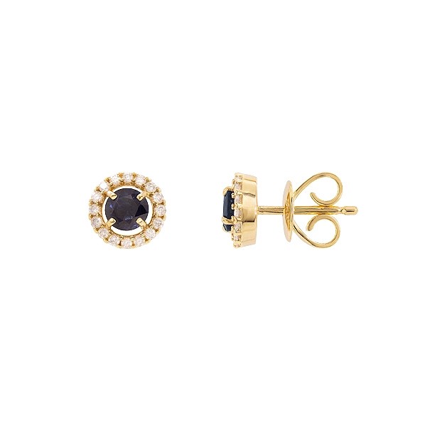 Brinco em Ouro 18k Chuveiro Redondo com 2 Rubis 4mm 0.70Cts e 32 Diamantes 0.17Cts