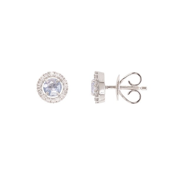 Brinco em Ouro Branco 18k Chuveiro Redondo com 2 Agua Marinhas 4mm 0.40Cts e 32 Diamantes 0.17Cts	