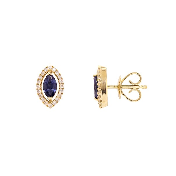 Brinco em Ouro 18k Chuveiro Navete com 2 Rubis 6x3mm 0.60Cts e 40 Diamantes 0.19Cts