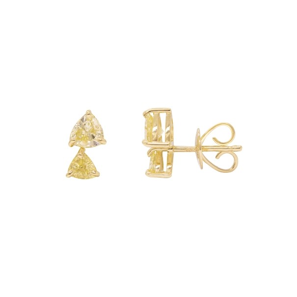 Brinco em Ouro 18k Triangulo Duplo com 4 Diamantes Fancy Yellow 1.03cts