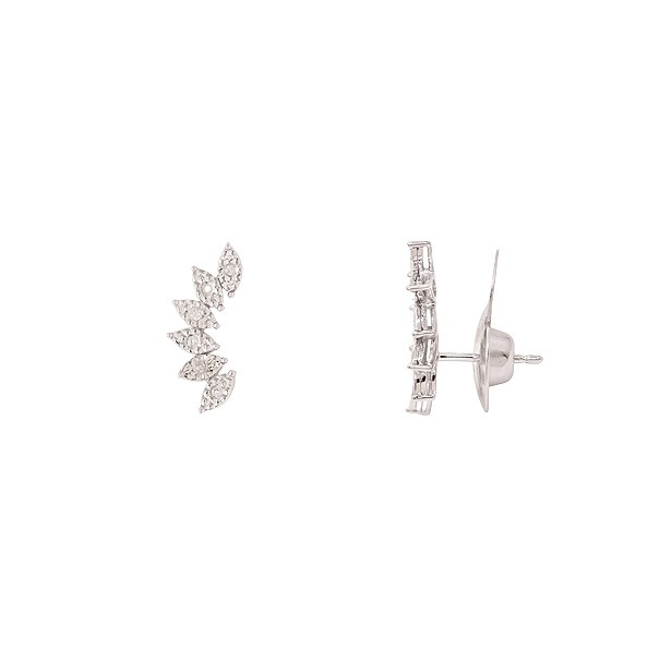 Brinco em Ouro Branco 18k Ear Cuff Navetes com 12 Brilhantes