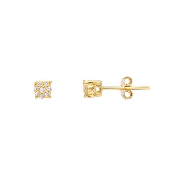 Brinco em Ouro 18k Chuveiro Redondo com Zircônias Brancas