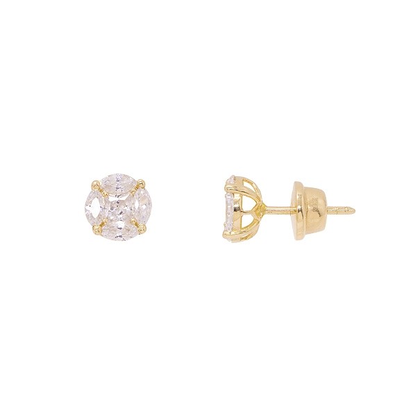Brinco em Ouro 18k Chuveiro Redondo com Zircônias Brancas