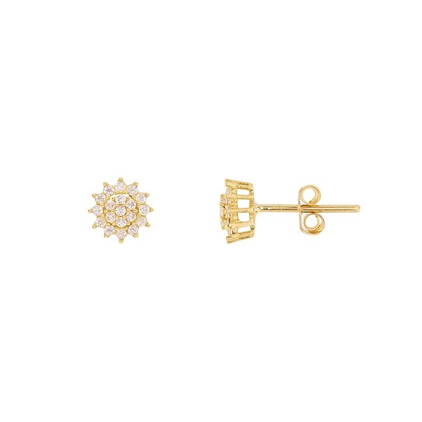Brinco em Ouro 18k Chuveiro Flor com Zircônias Brancas