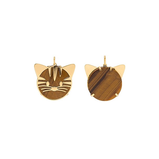 Pingente em Ouro 18k Gato com Olho de Tigre Redondo 20mm