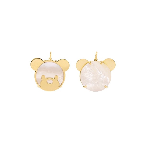 Pingente em Ouro 18k Urso com Madrepérola Redondo 20mm