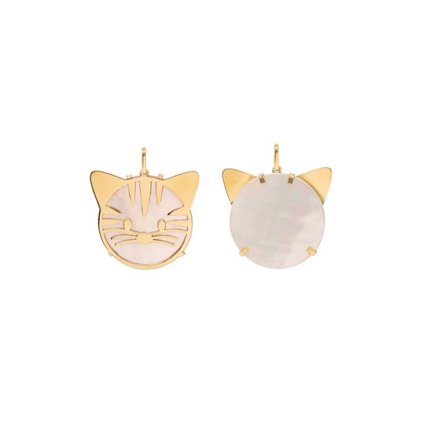 Pingente em Ouro 18k Gato com Madrepérola Redondo 20mm