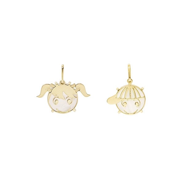 Pingente em Ouro 18k Menina/Menino Polido com Madrepérola - 10mm 