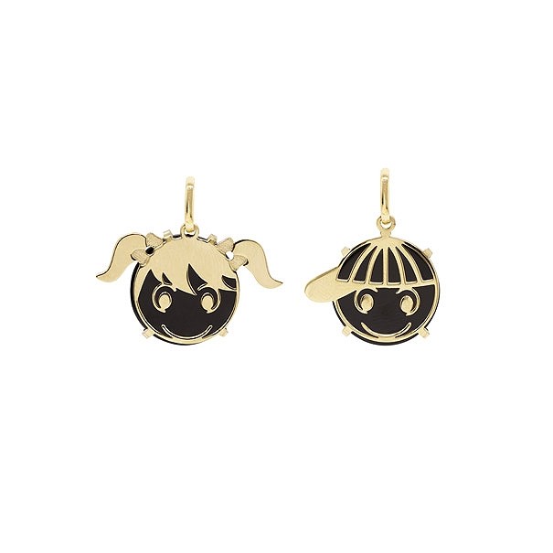 Pingente em Ouro 18k Menina/Menino Polido com Onix - 12mm 